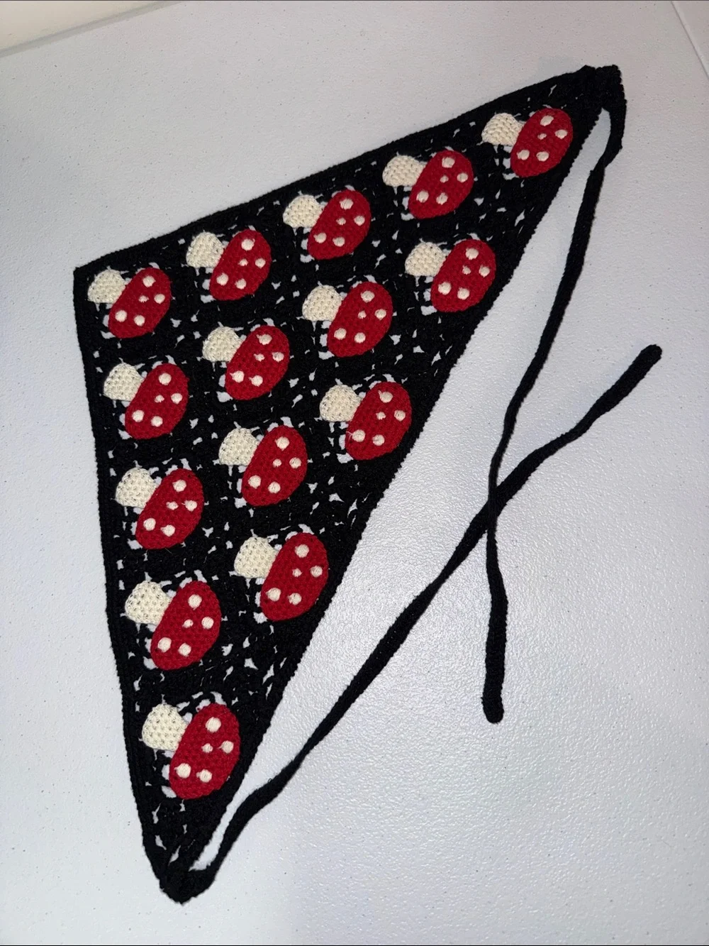Black crocheted mushroom head covering